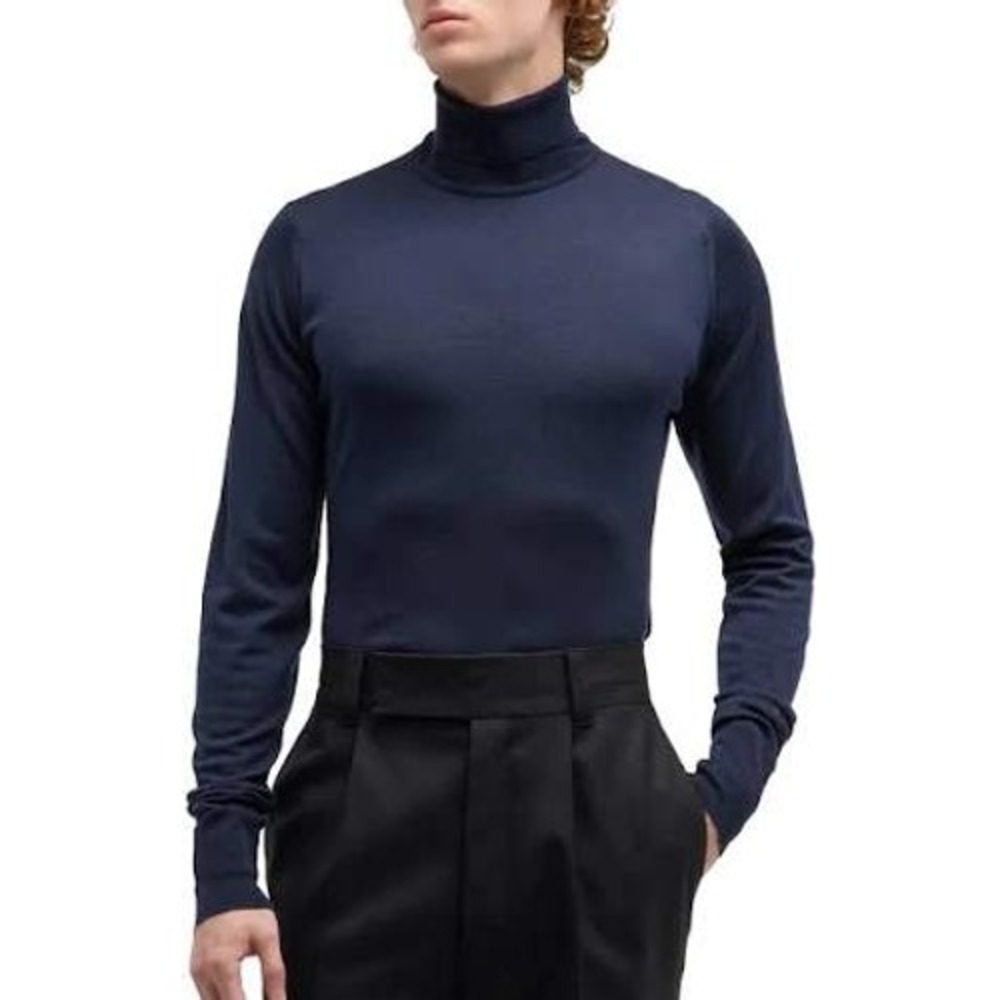 John Smedley Navy 100% Wool Richard's Turtle Neck Sweater Made England S (Read)
